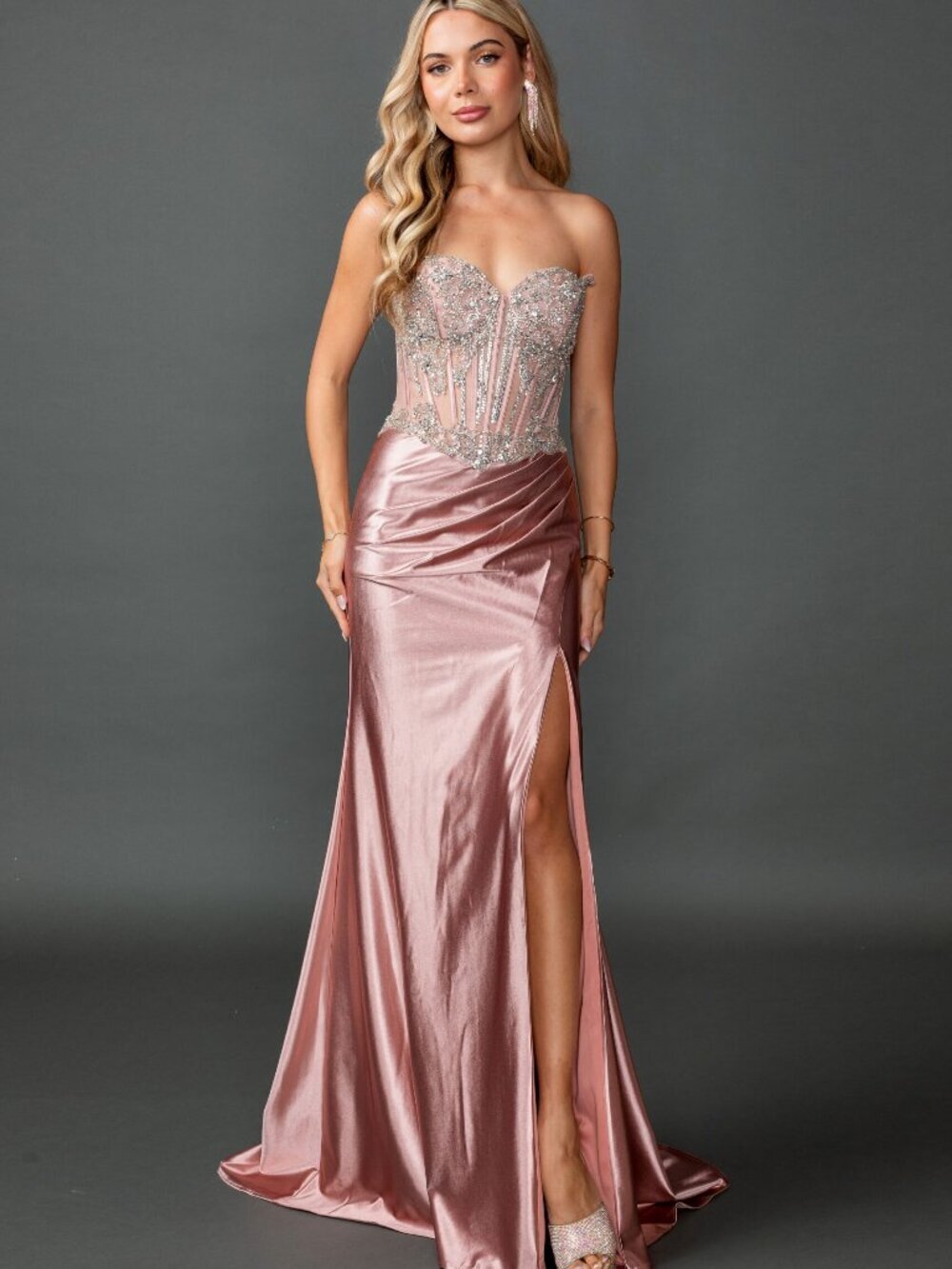 NEW ROSE-GOLD Evening Gown Floor Length Formal Elegant Stunning 4594